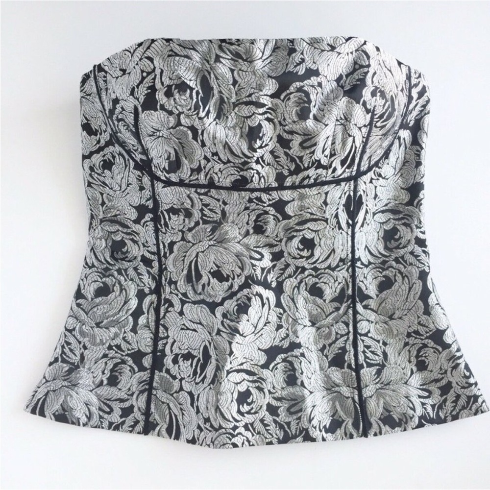White House Black Market Metallic Silver bustier Corset Size 6